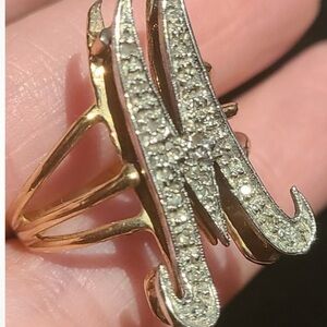 14K Gold and Diamond Initial M Ring
